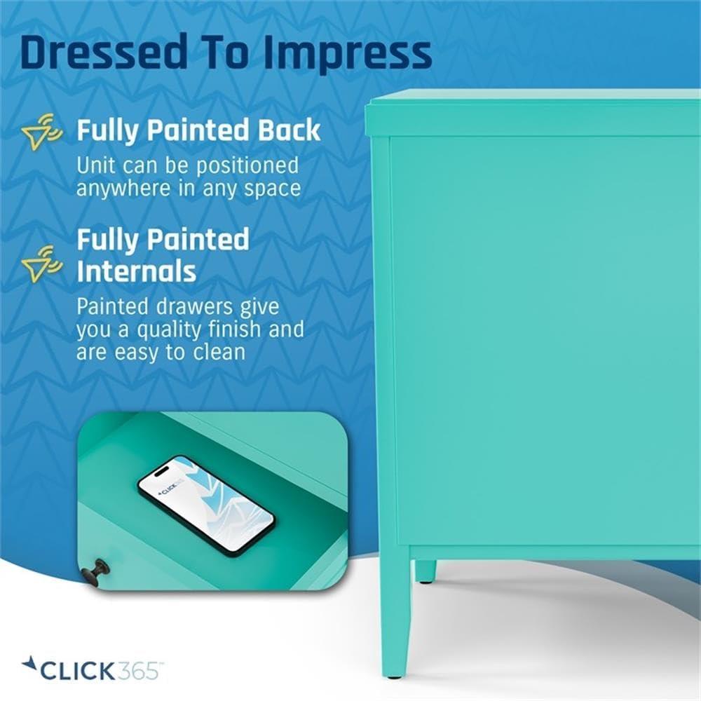Finley Solid Wood 3 Drawer Nightstand Turquoise - ClickDecor