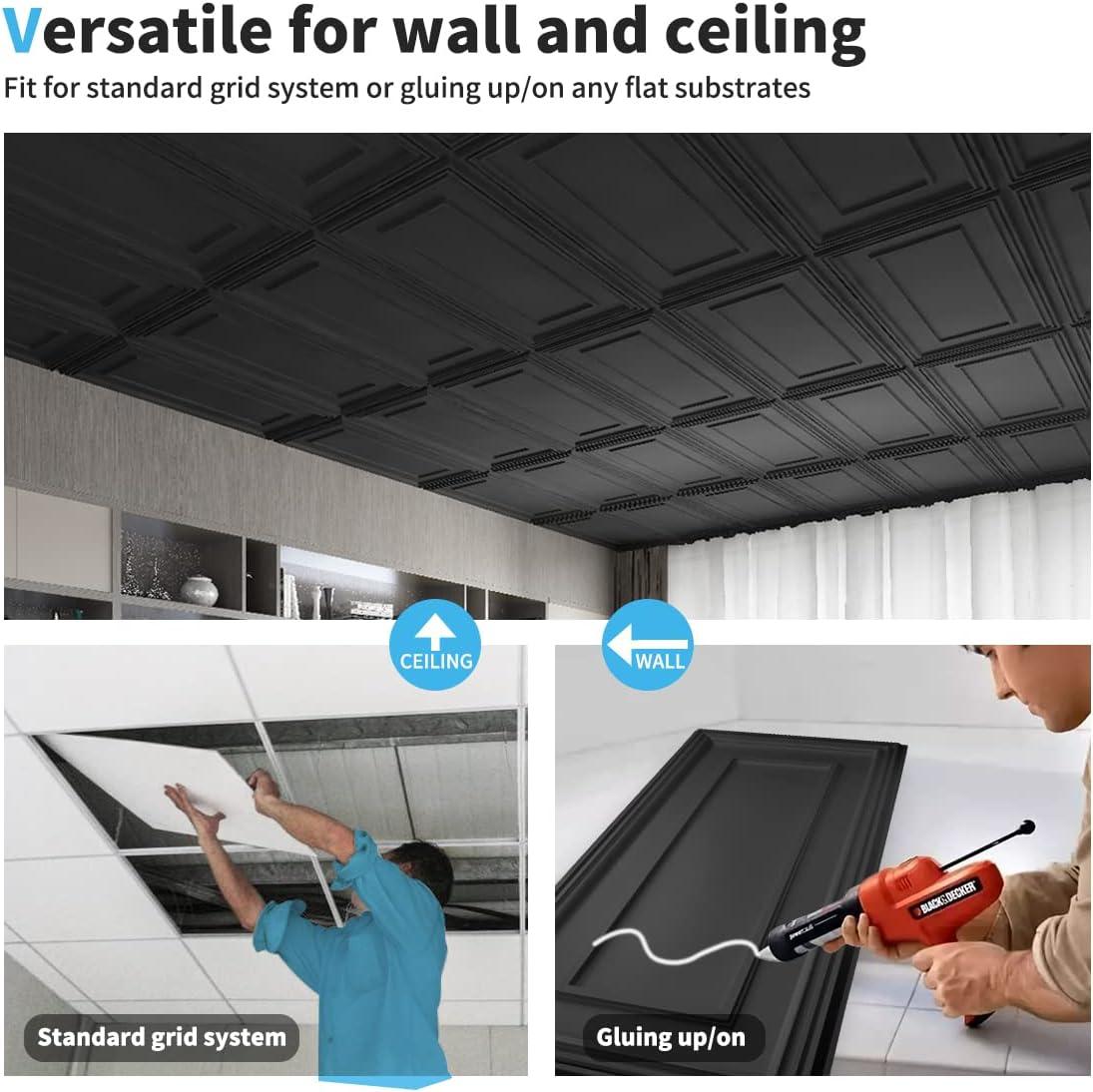 Black PVC 24x48in Decorative Drop Ceiling Tiles (12-Pack)