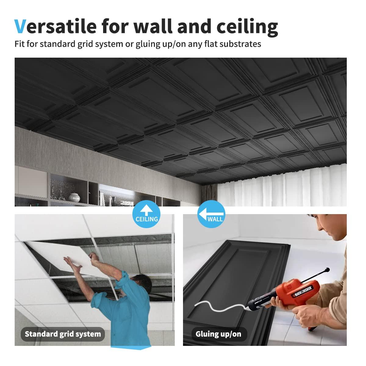 Black PVC 24x48in Decorative Drop Ceiling Tiles (12-Pack)