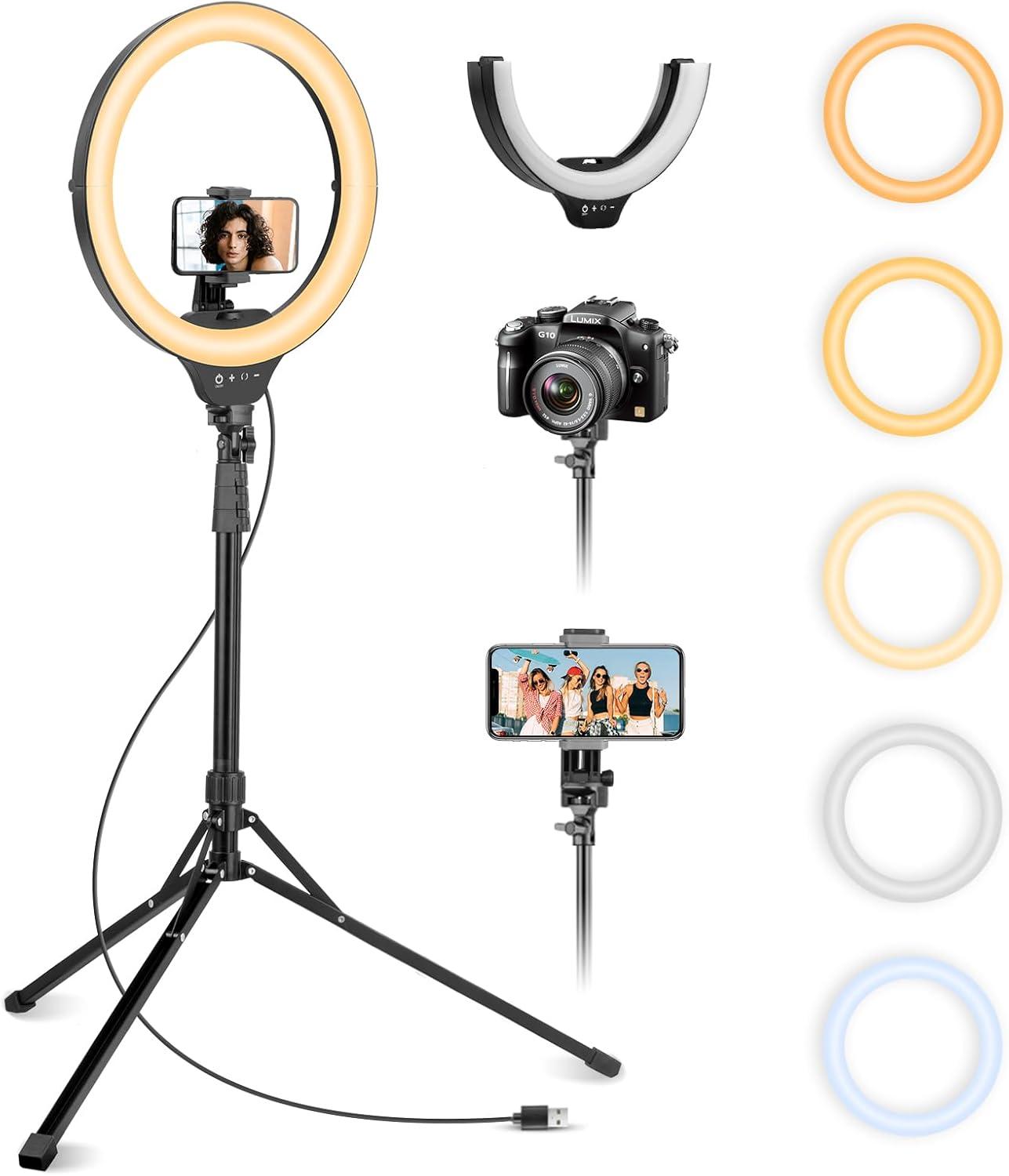 Aureday 14'' Dimmable LED Ring Light with 62'' Tripod Stand