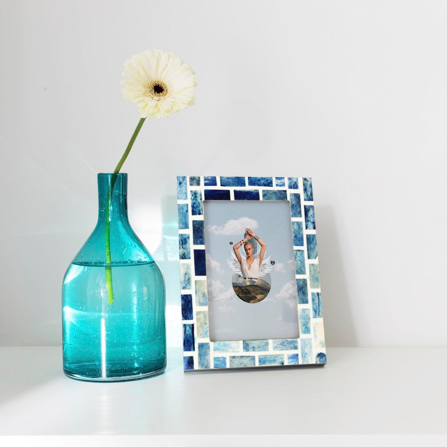 Handicrafts Home Indigo Mosaic Photo Frame Bone Handmade Picture Frames Size 5X7X1