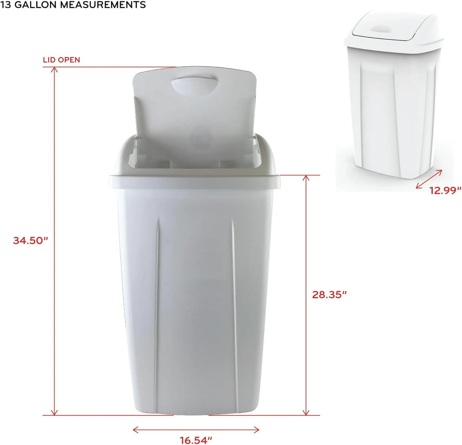 Mainstays Kitchen Trash Can, 13 Gallon, Plastic Swing Top Garbage Bin, White
