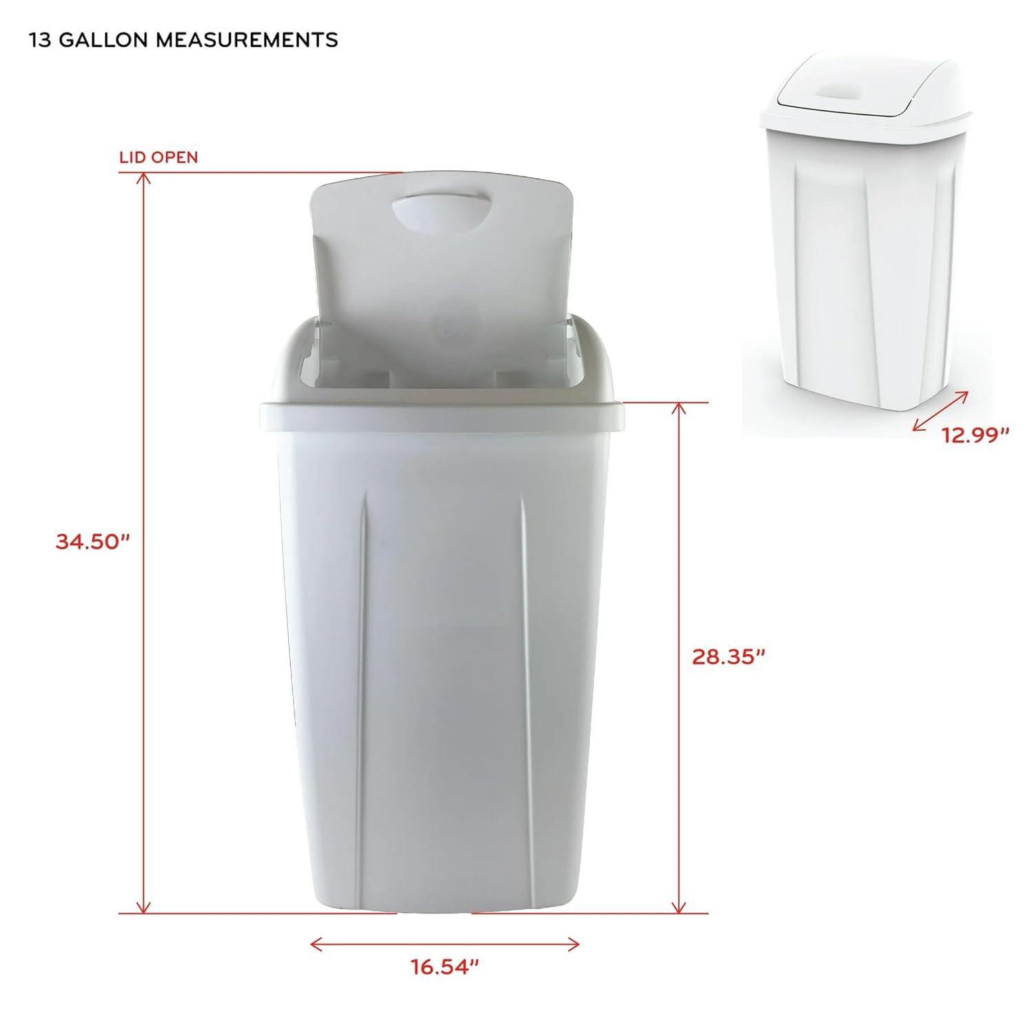 Mainstays Kitchen Trash Can, 13 Gallon, Plastic Swing Top Garbage Bin, White
