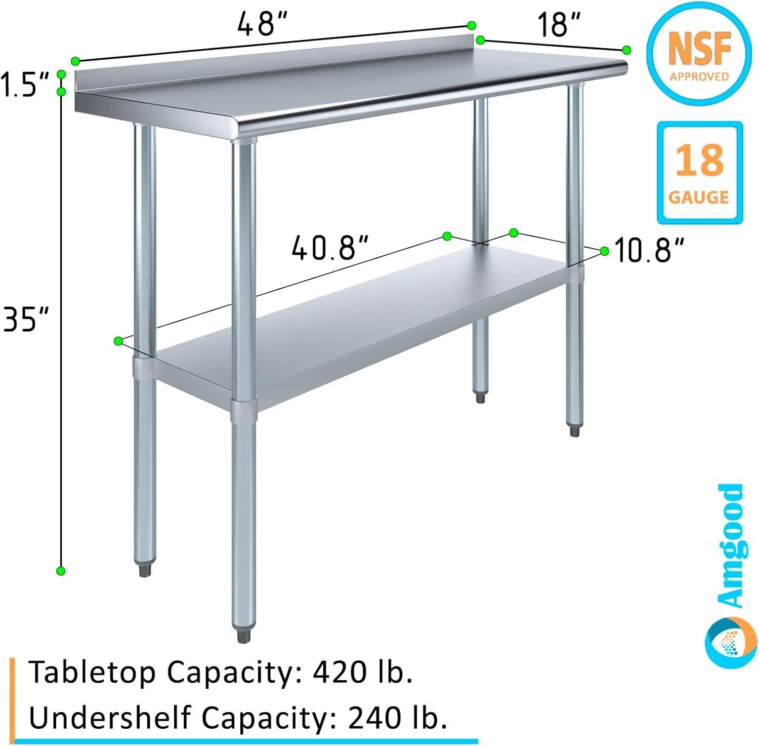 48" Stainless Steel Kitchen Utility Table with Adjustable Shelf