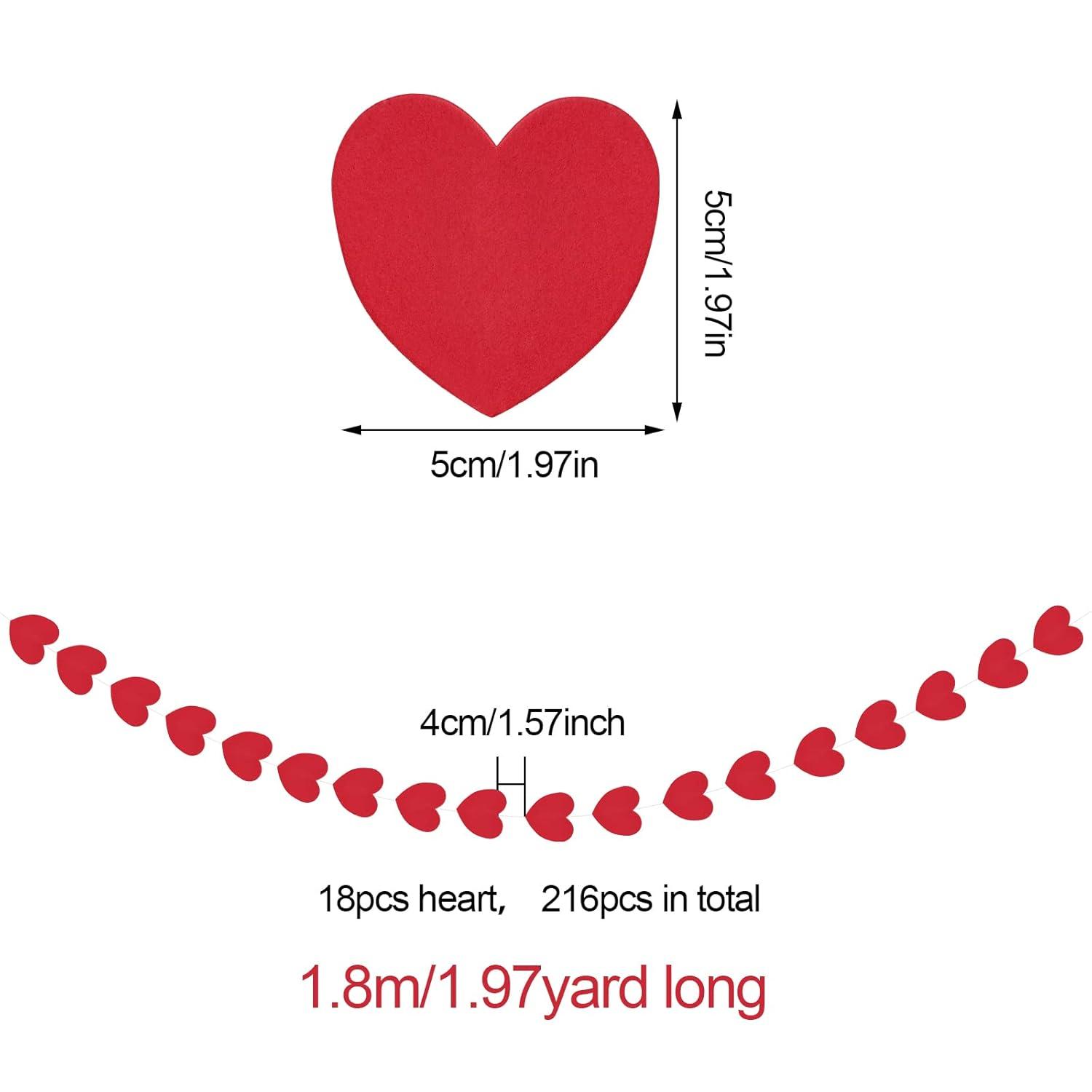 216pcs Valentine Heart Garland Red Pink Heart Hanging Banner Decoration Valentine's Day Love Heart Hanging String Garland for Valentines Wedding Engagement Birthday