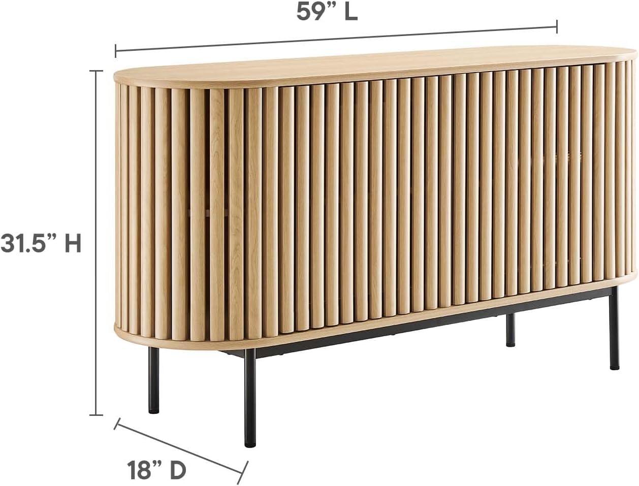 Modway Fortitude 59" Oval Wood Sideboard with 6 Storage Spaces in Oak