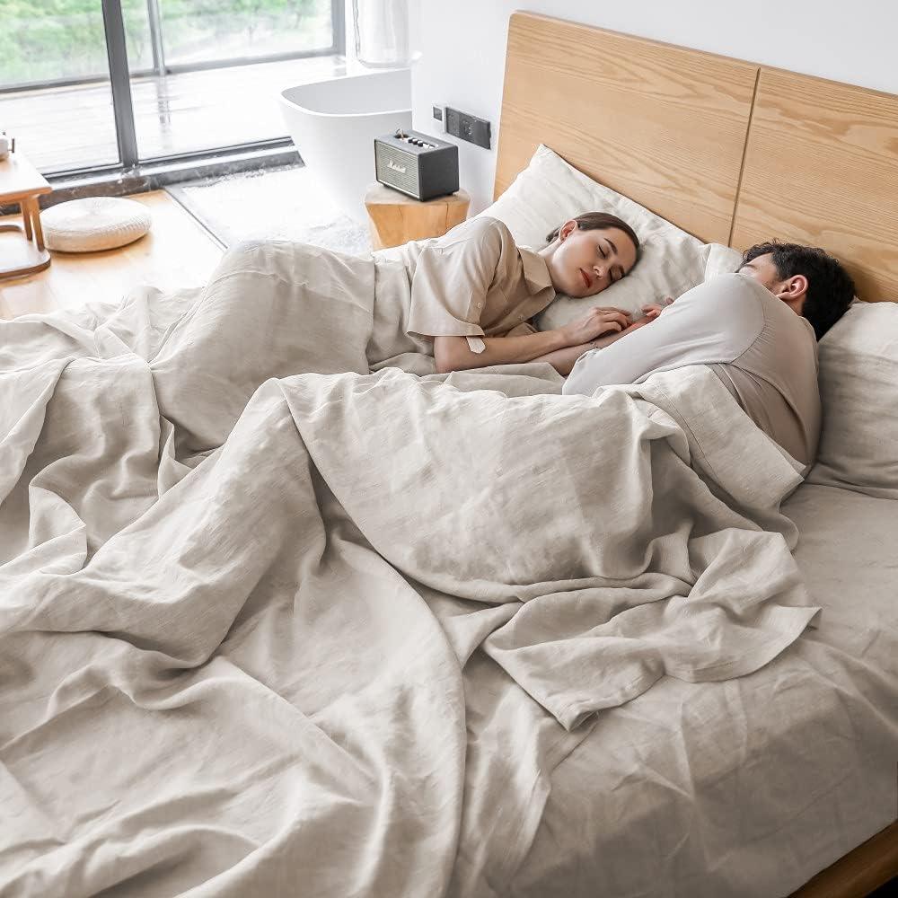 Simple&Opulence 100% Linen Sheet Set 4pcs Basic Style, Deep Pocket, Natural French Washed Flax Solid Color Soft Breathable Bed Sheets - Linen, King