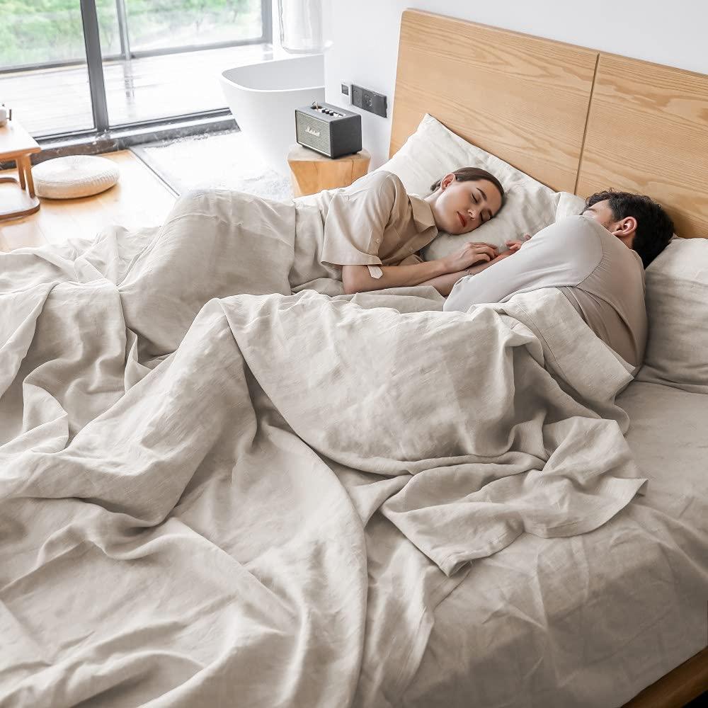 Simple&Opulence 100% Linen Sheet Set 4pcs Basic Style, Deep Pocket, Natural French Washed Flax Solid Color Soft Breathable Bed Sheets - Linen, King