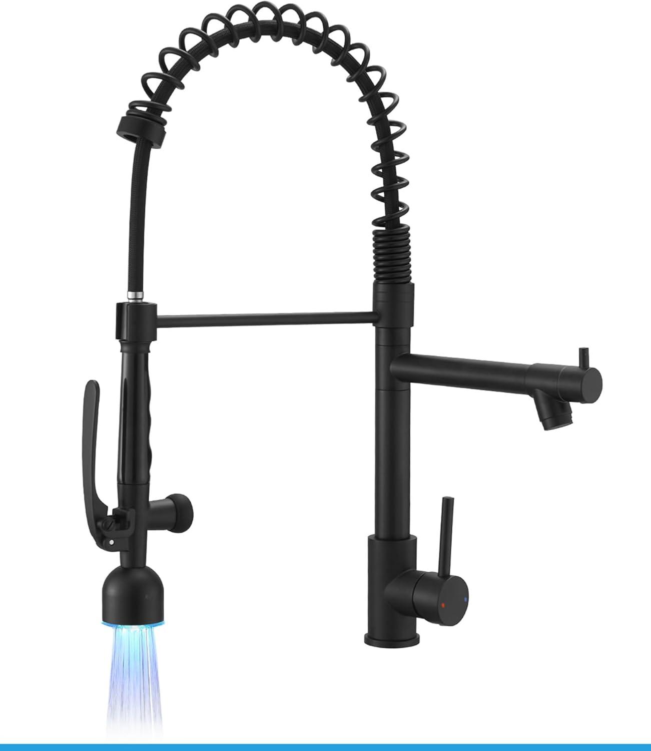 Matte Black Industrial Pull-Down Kitchen Faucet with Sprayer