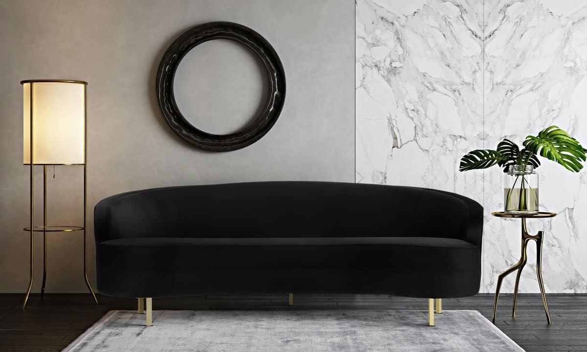 Baila Luxe Black Velvet 89'' Contemporary Sofa with Gold Legs