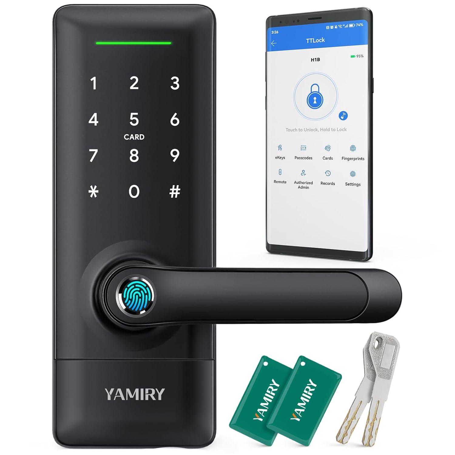 Smart Door Lock, Biometric Fingerprint, Keyless Entry, App Control, 6 Ways to Unlock, DIY Installation, Black