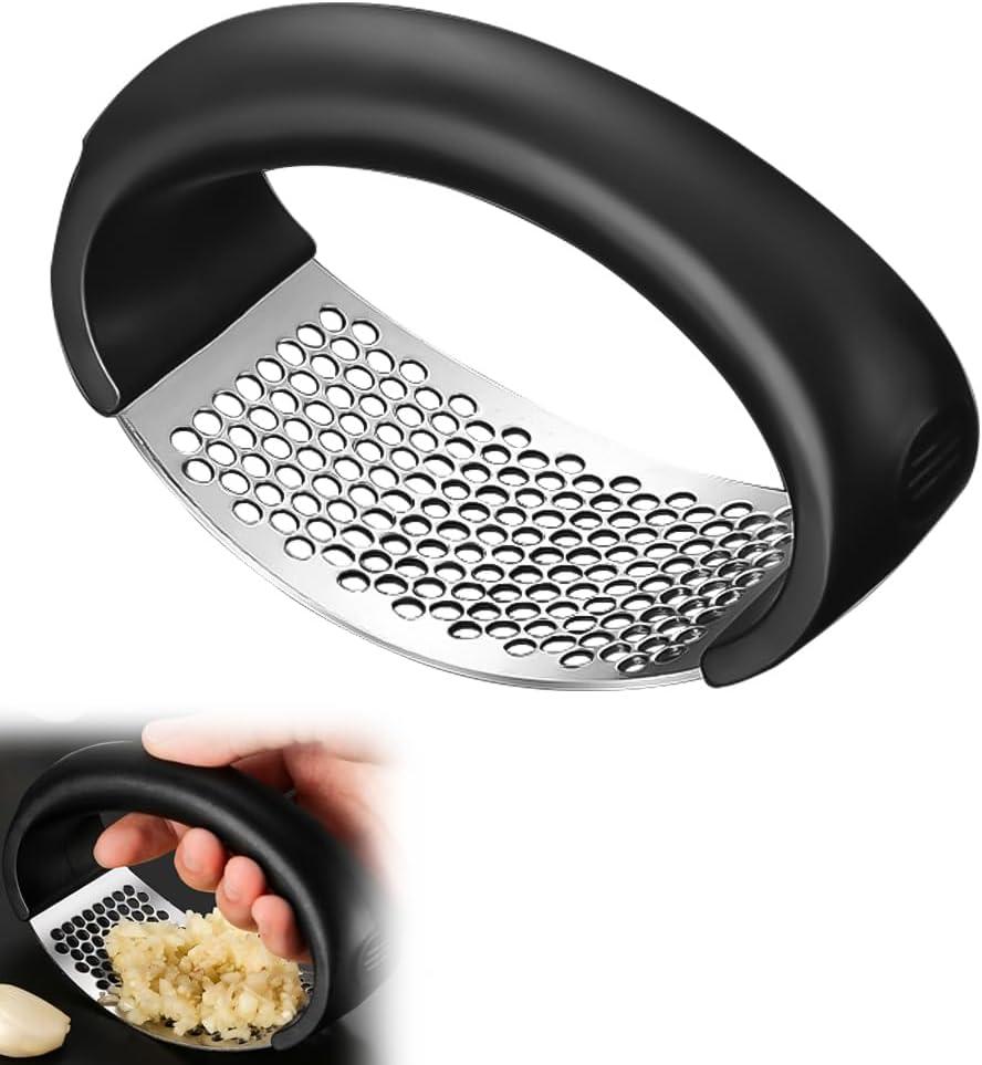 Garlic Chopper,Garlic Crusher,Garlic Press Rocker - 2024 New Stainless Steel Garlic Mincer Garlic Crusher with Peeler,Chopper with Peeler and Scraper for Smash Garlic