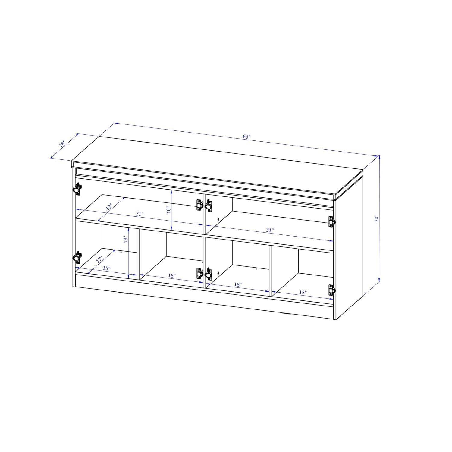 Manhattan Comfort 62.99" Viennese 6 Shelves Buffet Cabinet Off White: Modern Painted Wood Composite Sideboard