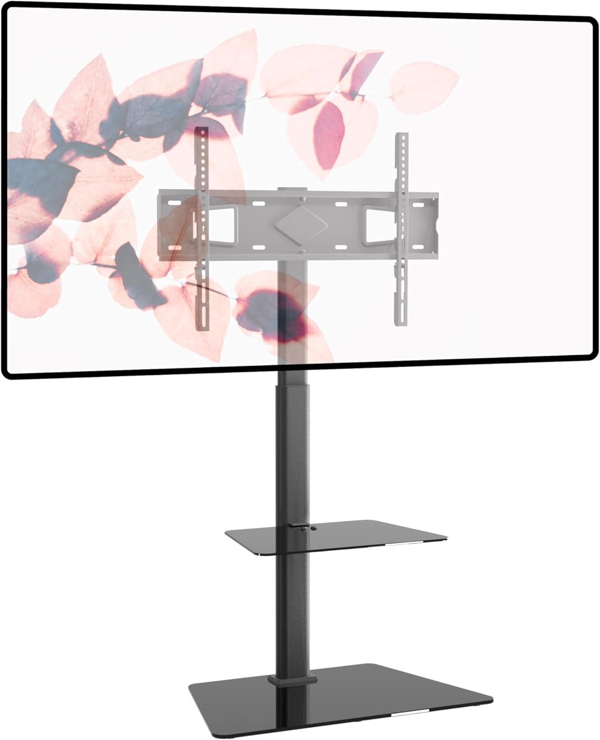 Promounts Modern Slim TV Stand with Mount for TVs 37" - 72" Up to 88 lbs with Tempered Glass Shelf