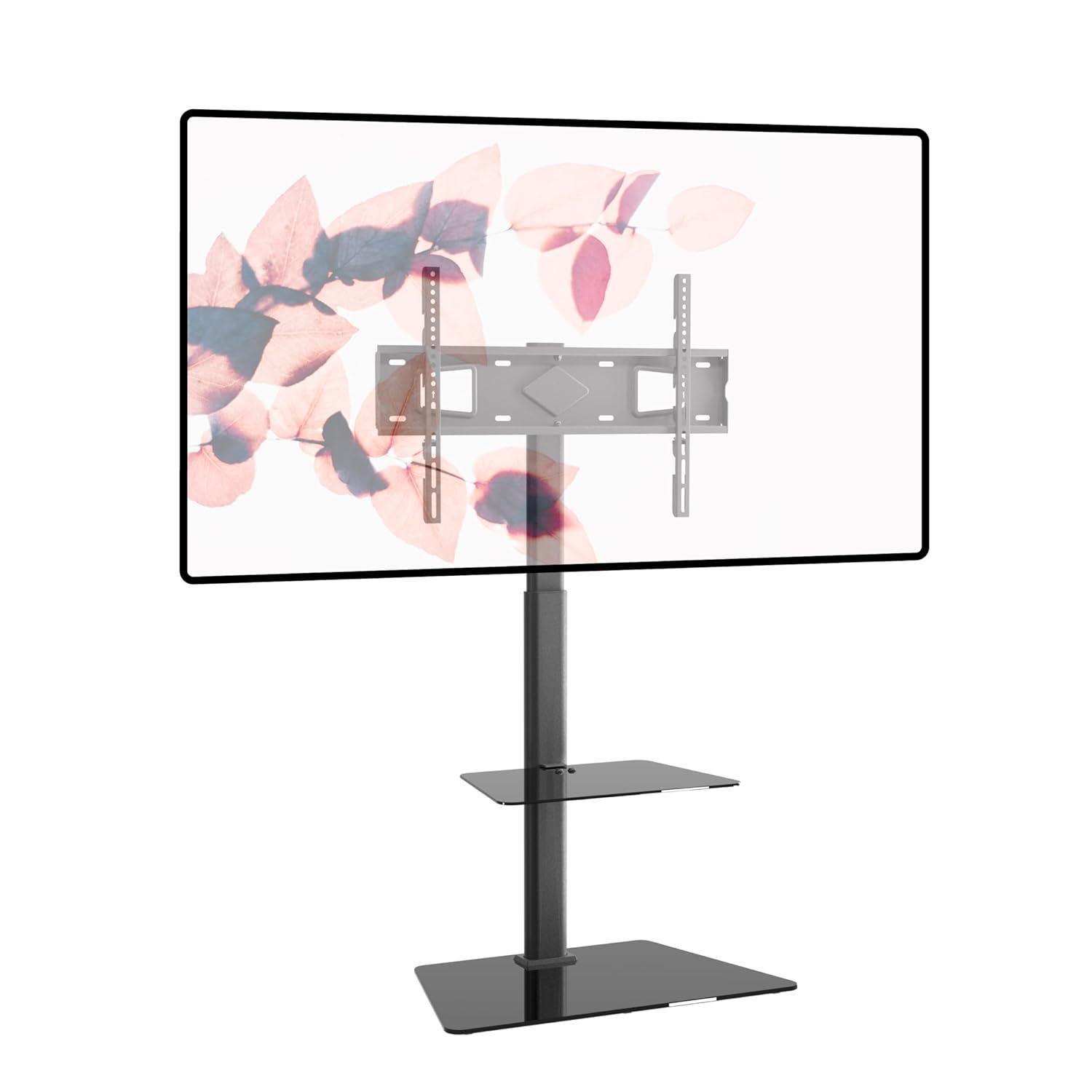 Promounts Modern Slim TV Stand with Mount for TVs 37" - 72" Up to 88 lbs with Tempered Glass Shelf