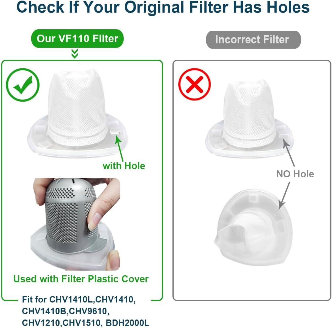 6 Pack Replacement Filter Compatible with Black & Decker Hand Vacuum Cordless Vacuum VF110 CHV1410L, CHV1410, CHV9610, CHV1210, CHV1410B, CHV1510, BDH2000L