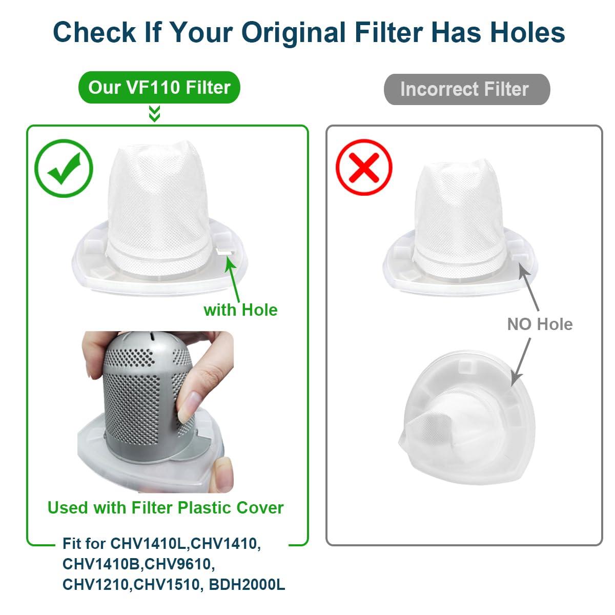 6 Pack Replacement Filter Compatible with Black & Decker Hand Vacuum Cordless Vacuum VF110 CHV1410L, CHV1410, CHV9610, CHV1210, CHV1410B, CHV1510, BDH2000L