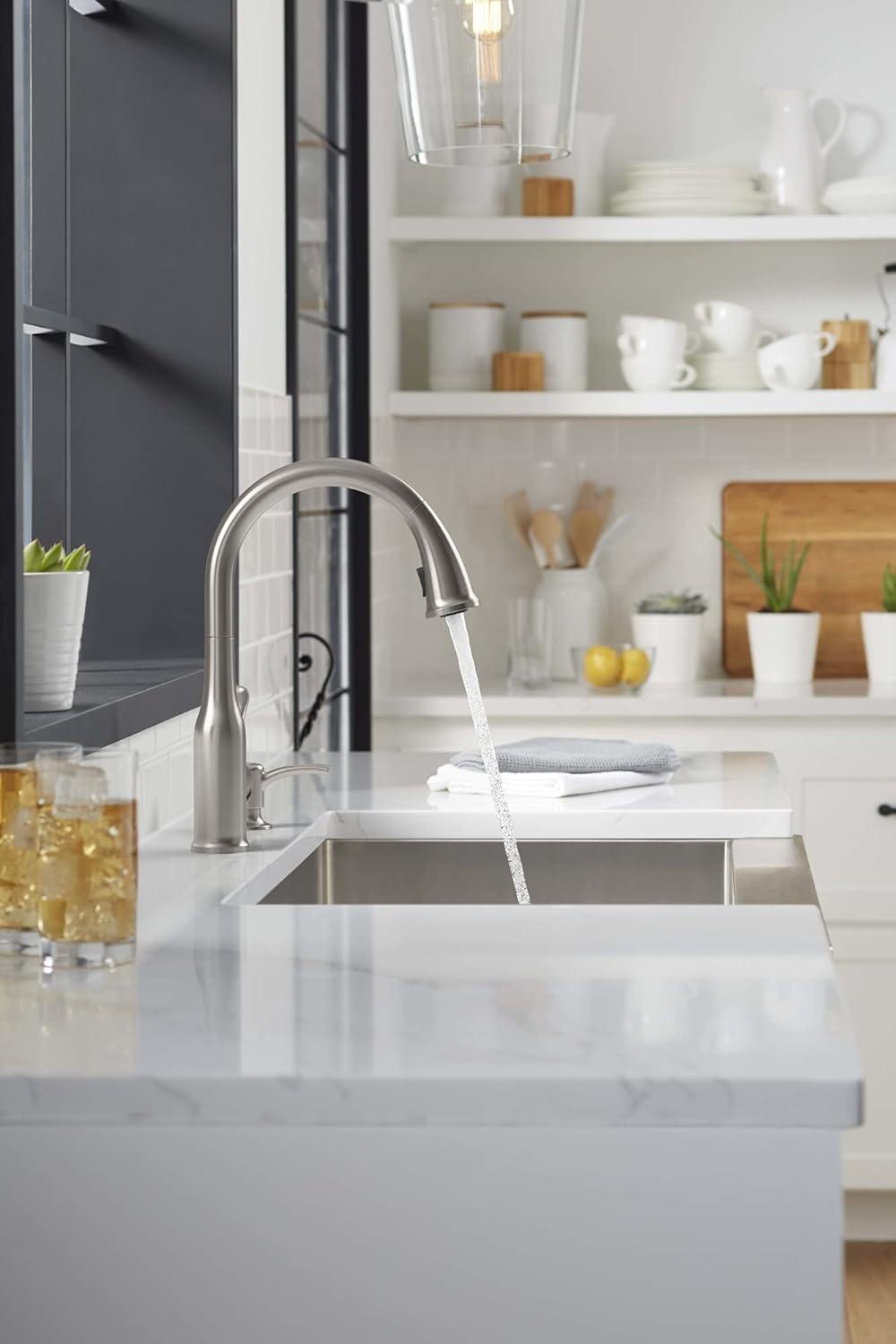 Vibrant Stainless Steel Pull-Down Kitchen Faucet with Soap Dispenser