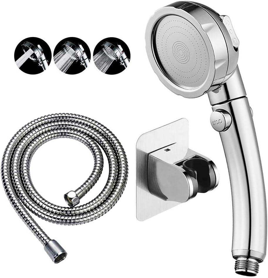 KAIYING Drill-Free High Pressure Handheld Shower Head with ONOFF Pause Switch 3 Spray Modes Water Saving Showerhead Detachable Puppy Shower Accessories (MShower Head (Chrome)+Bracket + Hose)