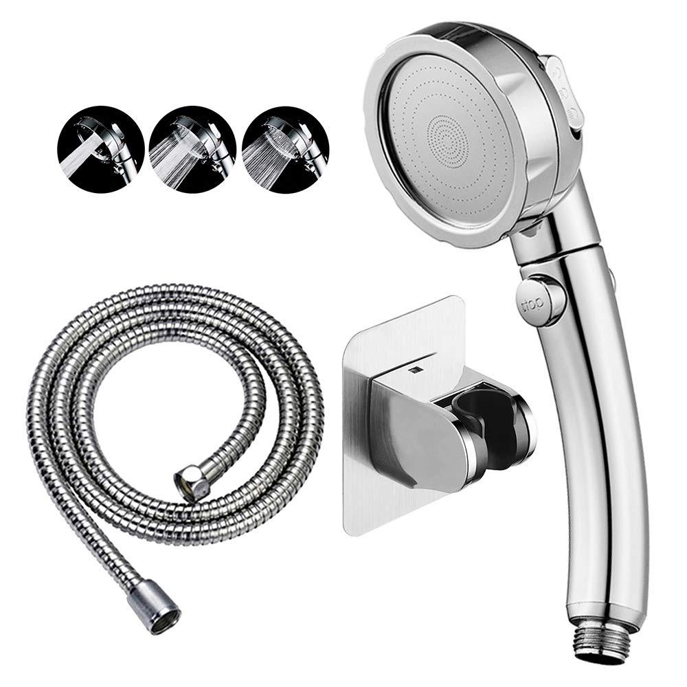 KAIYING Drill-Free High Pressure Handheld Shower Head with ONOFF Pause Switch 3 Spray Modes Water Saving Showerhead Detachable Puppy Shower Accessories (MShower Head (Chrome)+Bracket + Hose)