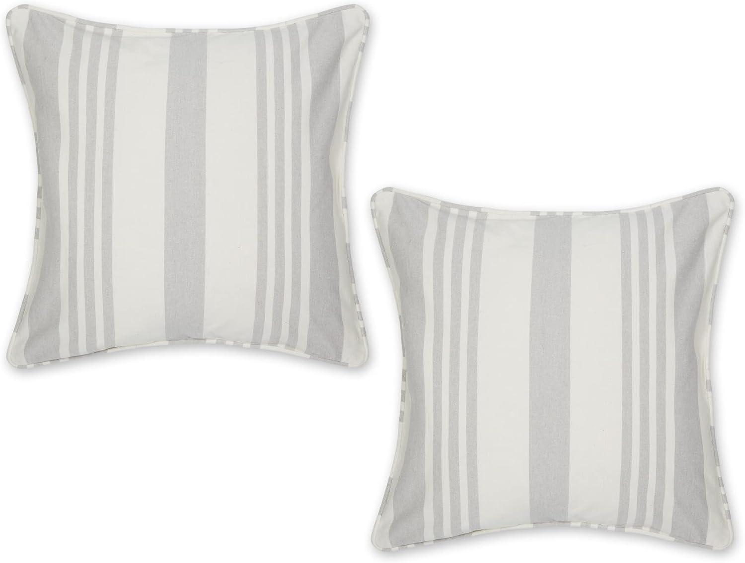 Gray and White Striped Cotton Euro Pillow Covers, Set of 2