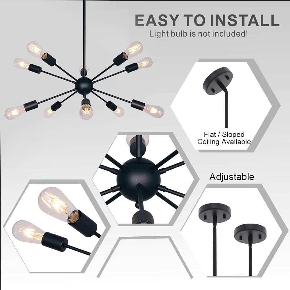 Black Metal 10-Light Sputnik Sphere Chandelier