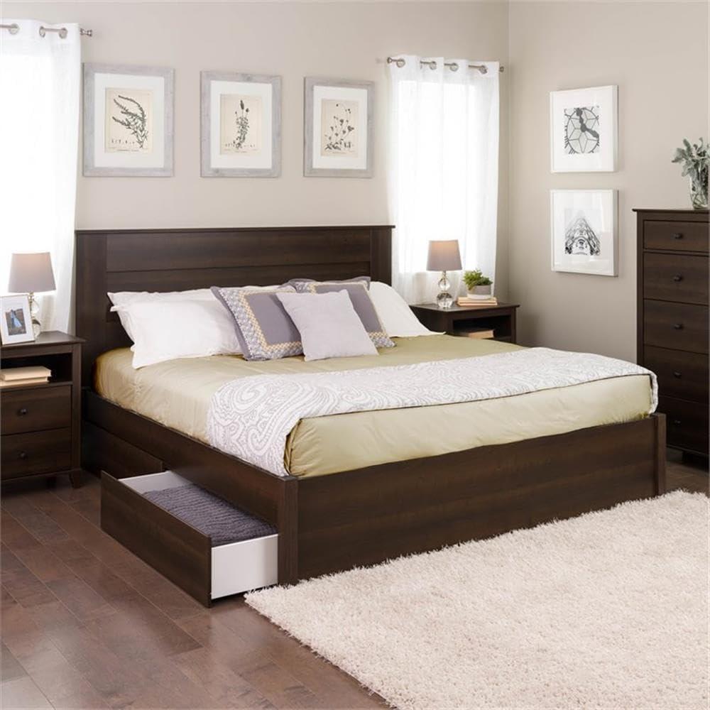 Prepac Select King 4-Post Platform Bed with 2 Drawers in Espresso