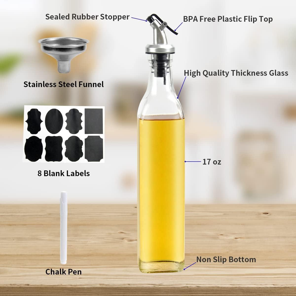 Clear Glass Oil and Vinegar Dispenser Bottles with Airtight Nozzle, 17oz, Set of 6