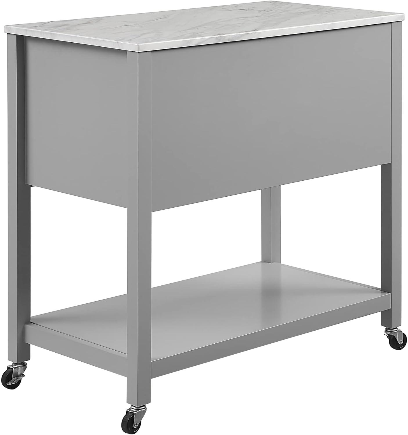 Connell Kitchen Island Cart Gray/White Marble - Crosley: Mobile Storage, 4 Drawers, Open Shelf, Locking Wheels