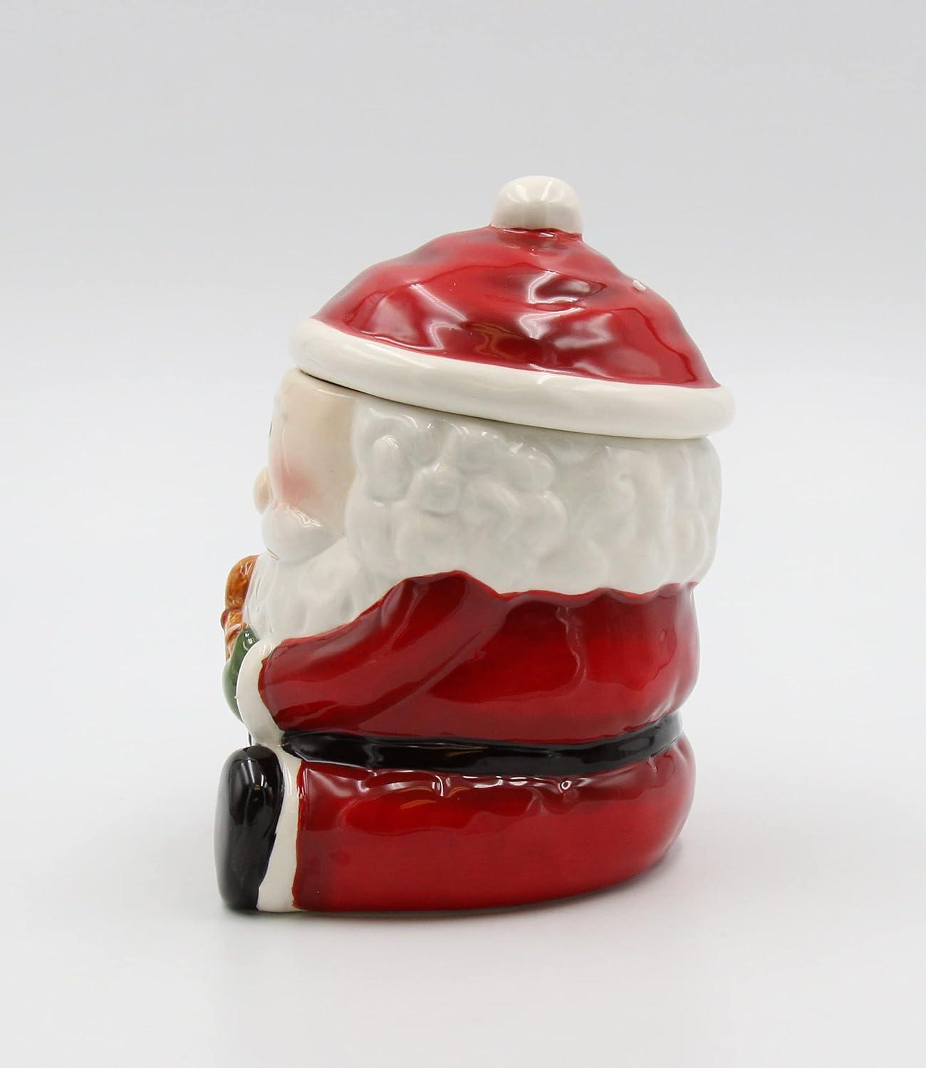 Ceramic Santa Cookie Jar with Gingerbread Man 5in Holiday Gift