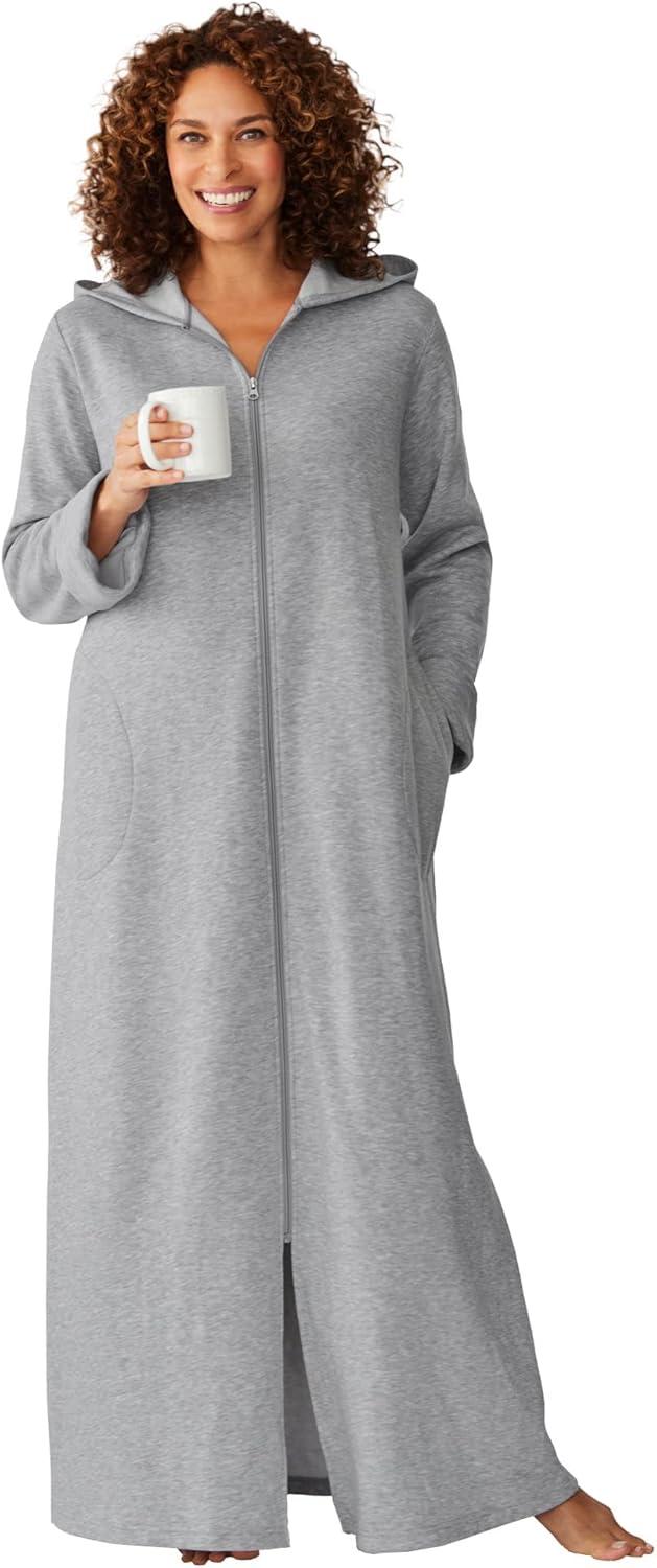 Dreams & Co. Women's Plus Size Petite Long Hooded Fleece Sweatshirt Robe