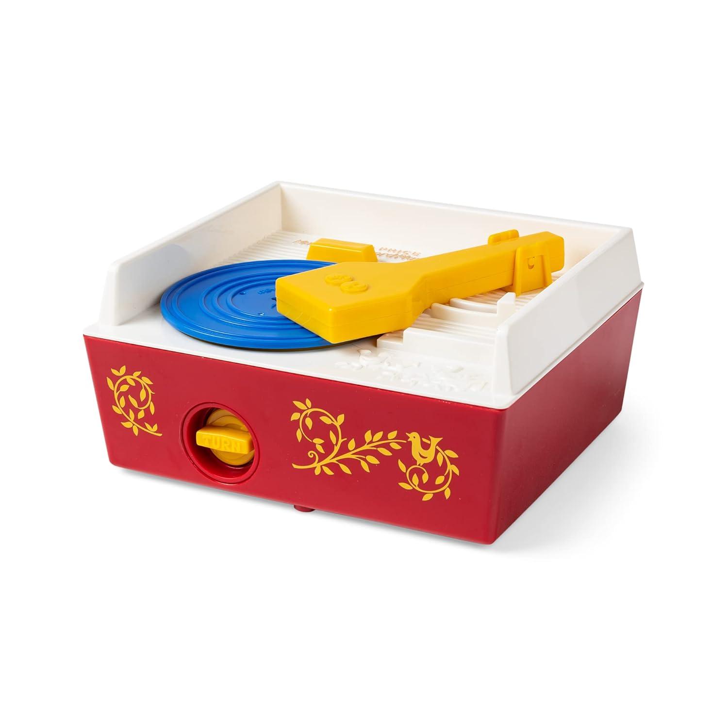 Schylling Fisher Price Classic Toys - Retro Music Box Record Player, Ages 18 Months and Up, Blue/Yellow/White