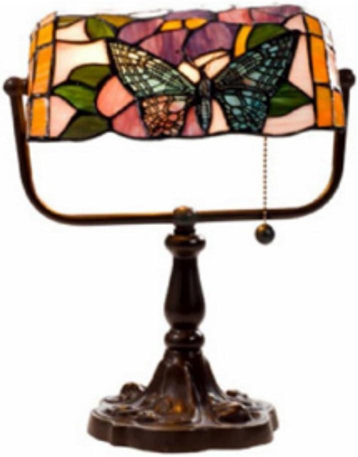 Amber Stained Glass Butterfly Banker Desk Lamp