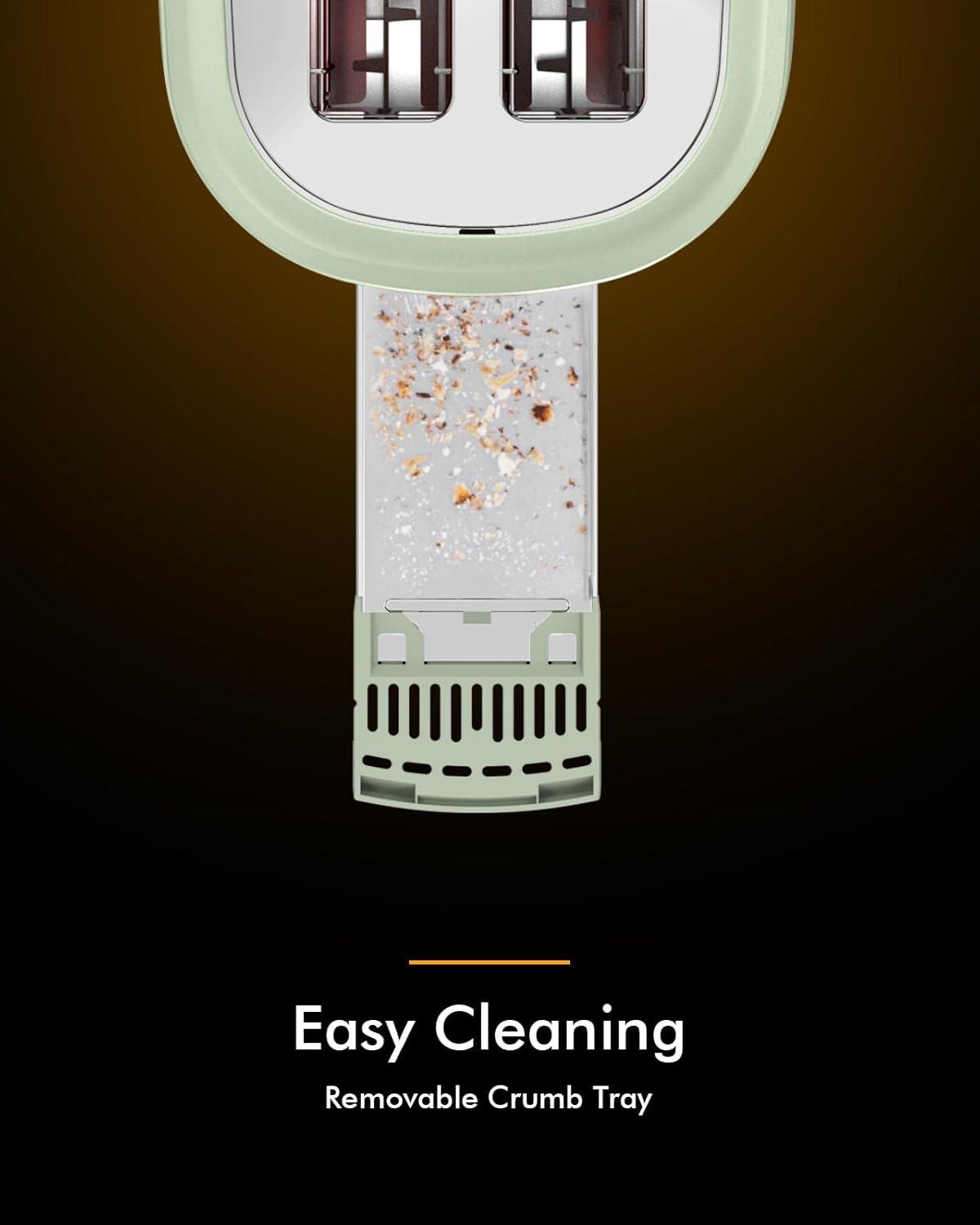 LONGDEEM 2 Slice Toaster, 6 Settings, Extra Wide Slots, High Lift, Auto Shutoff, Pastel Green, New