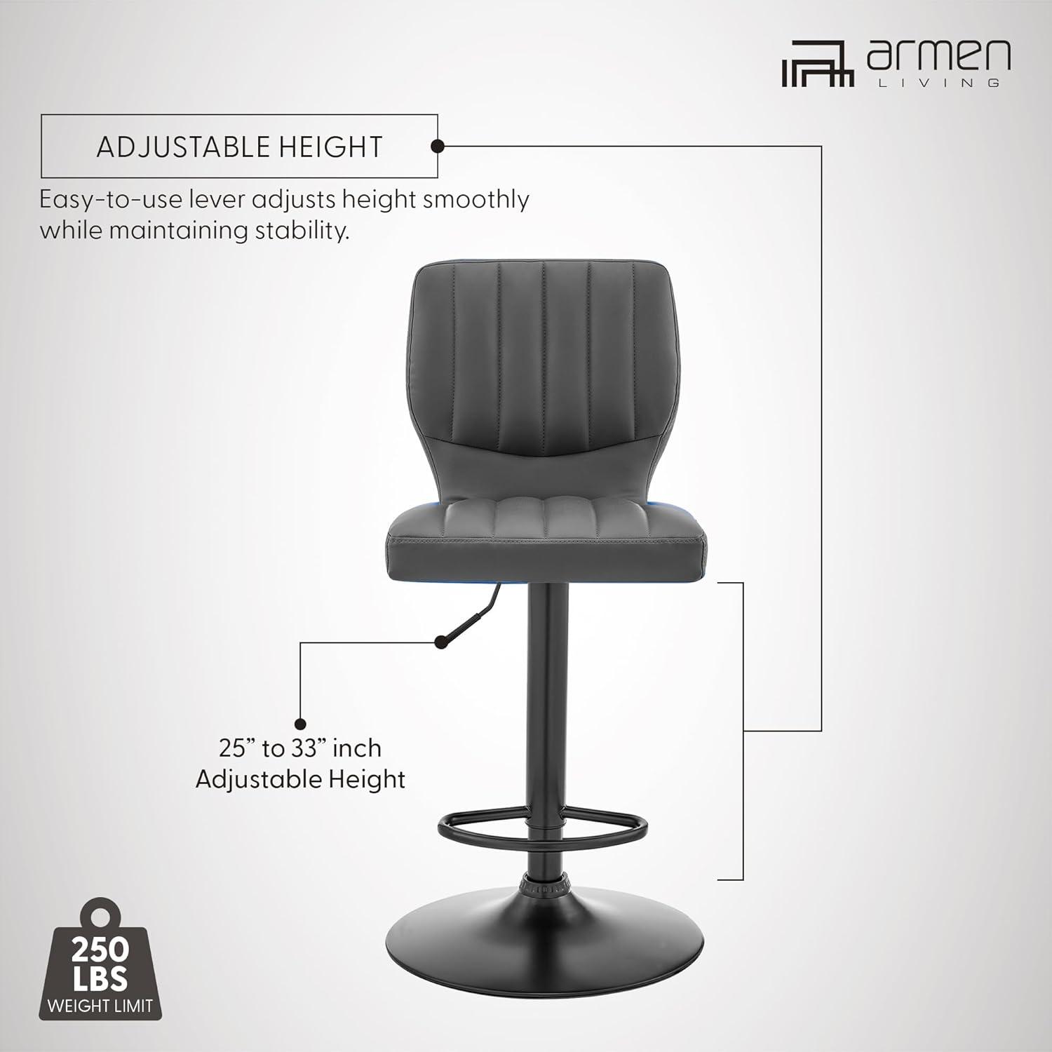 Contemporary Gray Leather Swivel Bar Stool with Adjustable Height