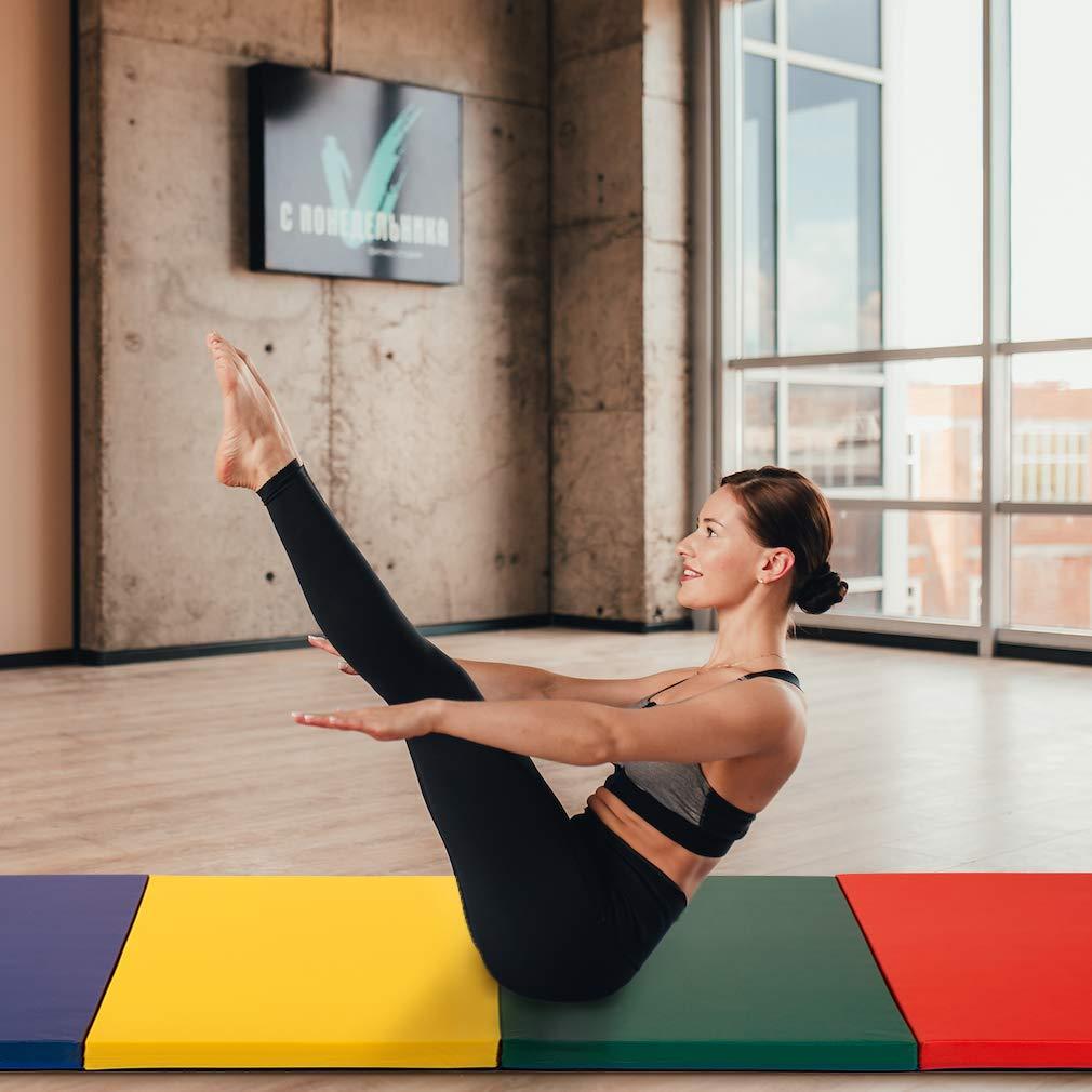 FDW Yoga Arts Mat Gymnastics Mat Wrestling Mat Tumbling Mat Gym Mat Folding Gymnastic Mat Thick PU Leather Exercise Mat for Tumbling Stretching,CM