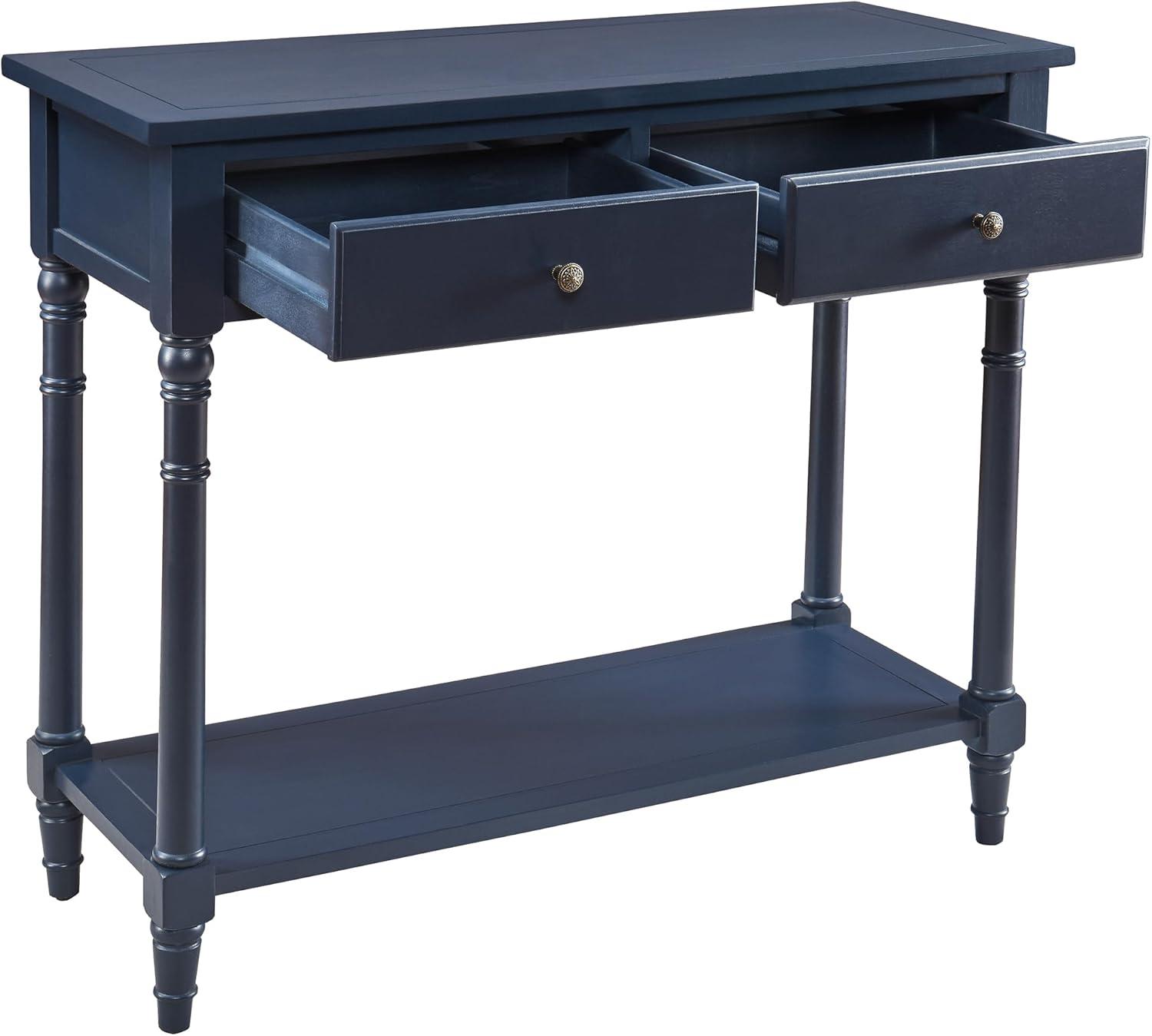 Solid Wood Console Entry Table with 2 Drawers, Accent Sofa Table with Storage Shelf, Narrow Entryway Hall Table for Living Room Office Easy Assembly 35.54" L x 30" H x 13.78" W Blue SFZ-004BL