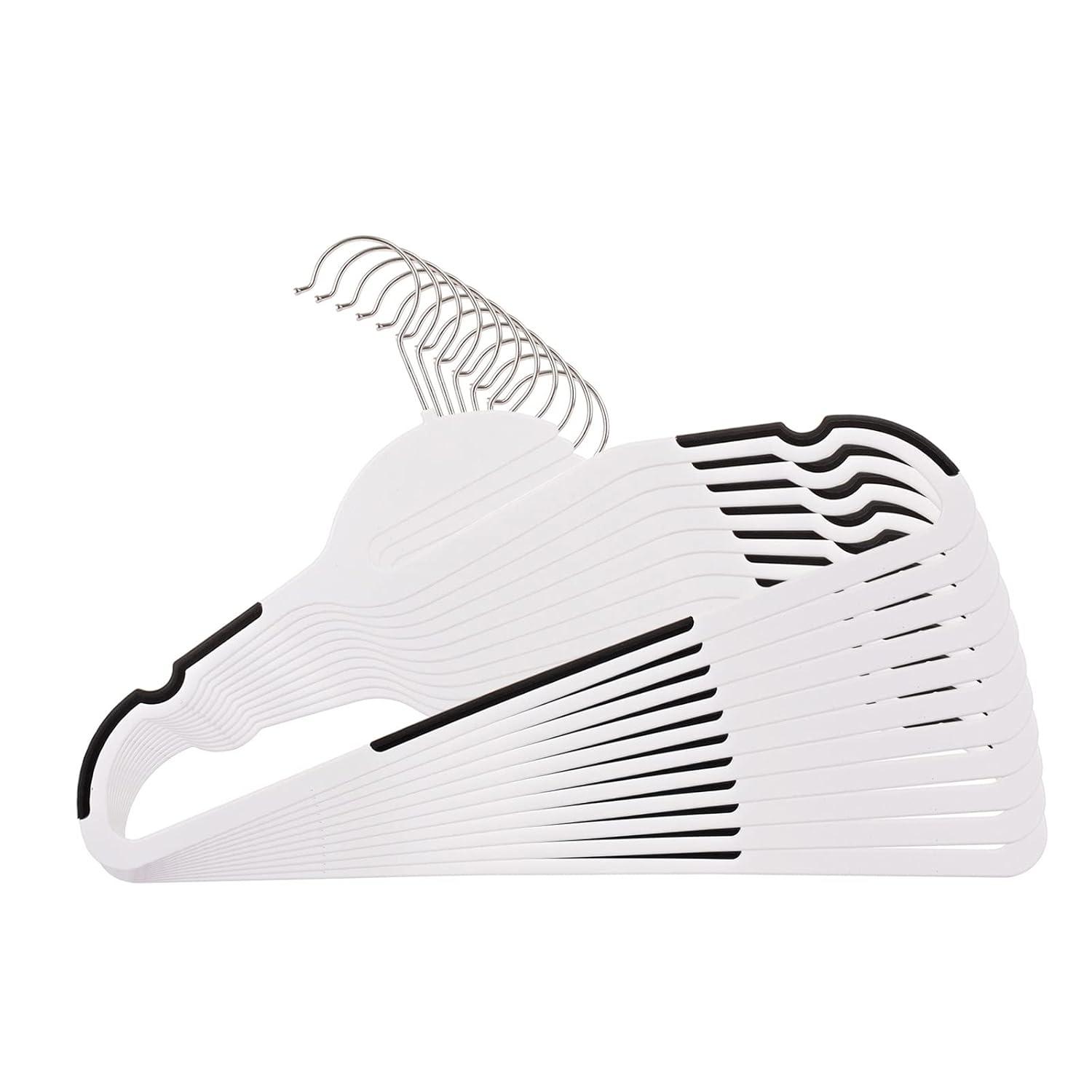 50PK Coat Hangers Non Slip - Space Saving Plastic Clothes Hangers, Slim Pant Hangers, U-Slide, Heavy Duty, 360°Swivel Hook, White