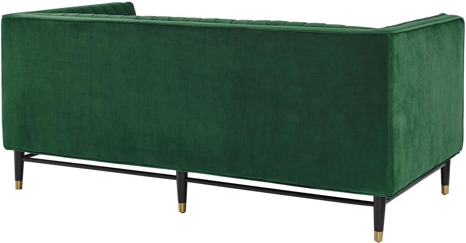 Devote Channel Tufted Performance Velvet Loveseat Emerald - Modway: Glam Deco Style, Stain-Resistant, Gold Accents