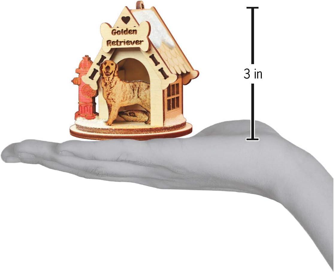 Old World Christmas K-9 Cottage Wooden Doghouse Ornament for Christmas Tree, Golden Retriever