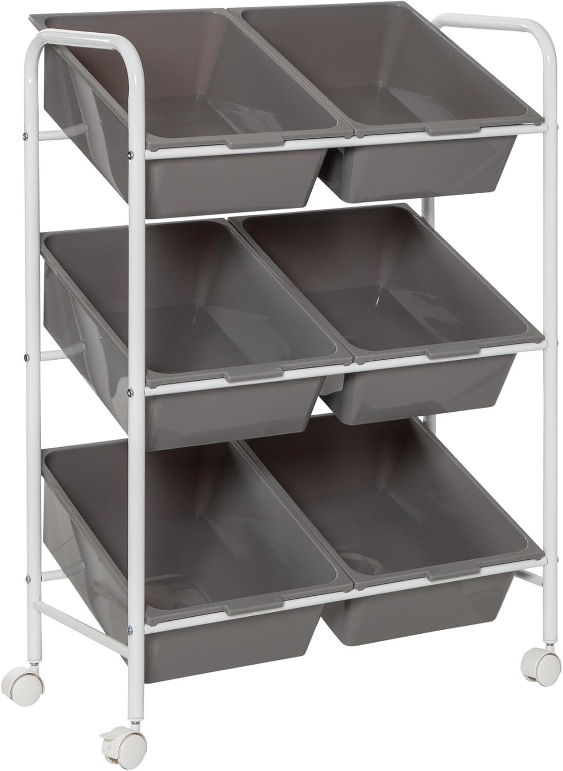 Honey-Can-Do 6 Bin rolling cart: Steel Utility Storage, Fade-Resistant, Ground Freestanding, 34" Height, 24" Depth, Gray