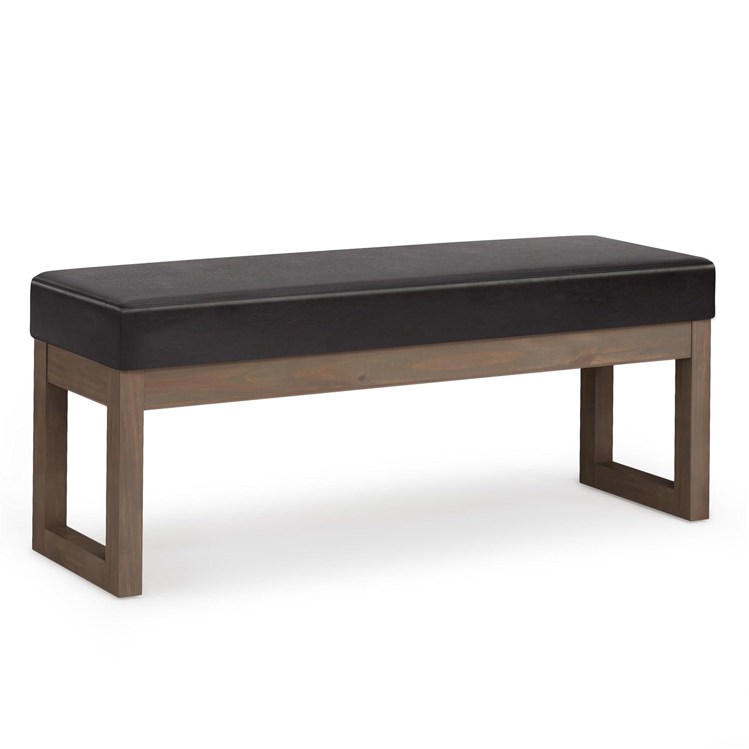 Simpli Home Milltown Ottoman Bench with Upholstered Seat and Solid Wood Frame