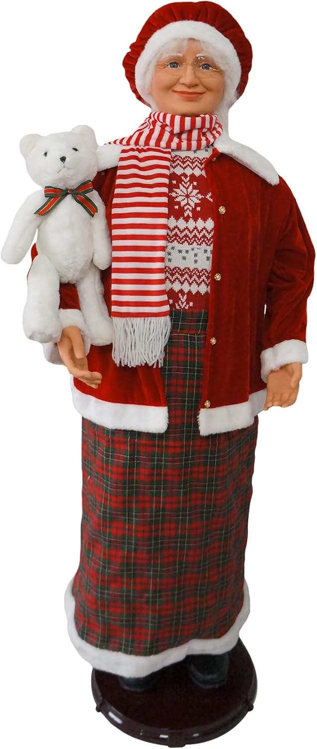 Life-Size 58-Inch Dancing Mrs. Claus Animatronic with Teddy Bear