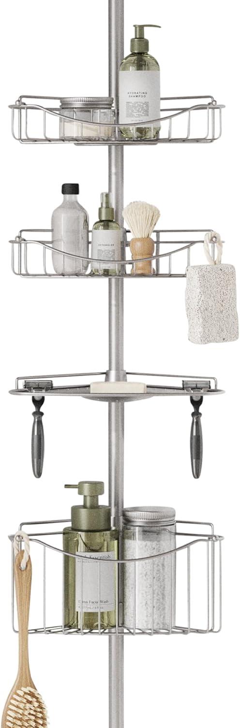 Zenna Home Shower Tension Pole Caddy, Satin Nickel