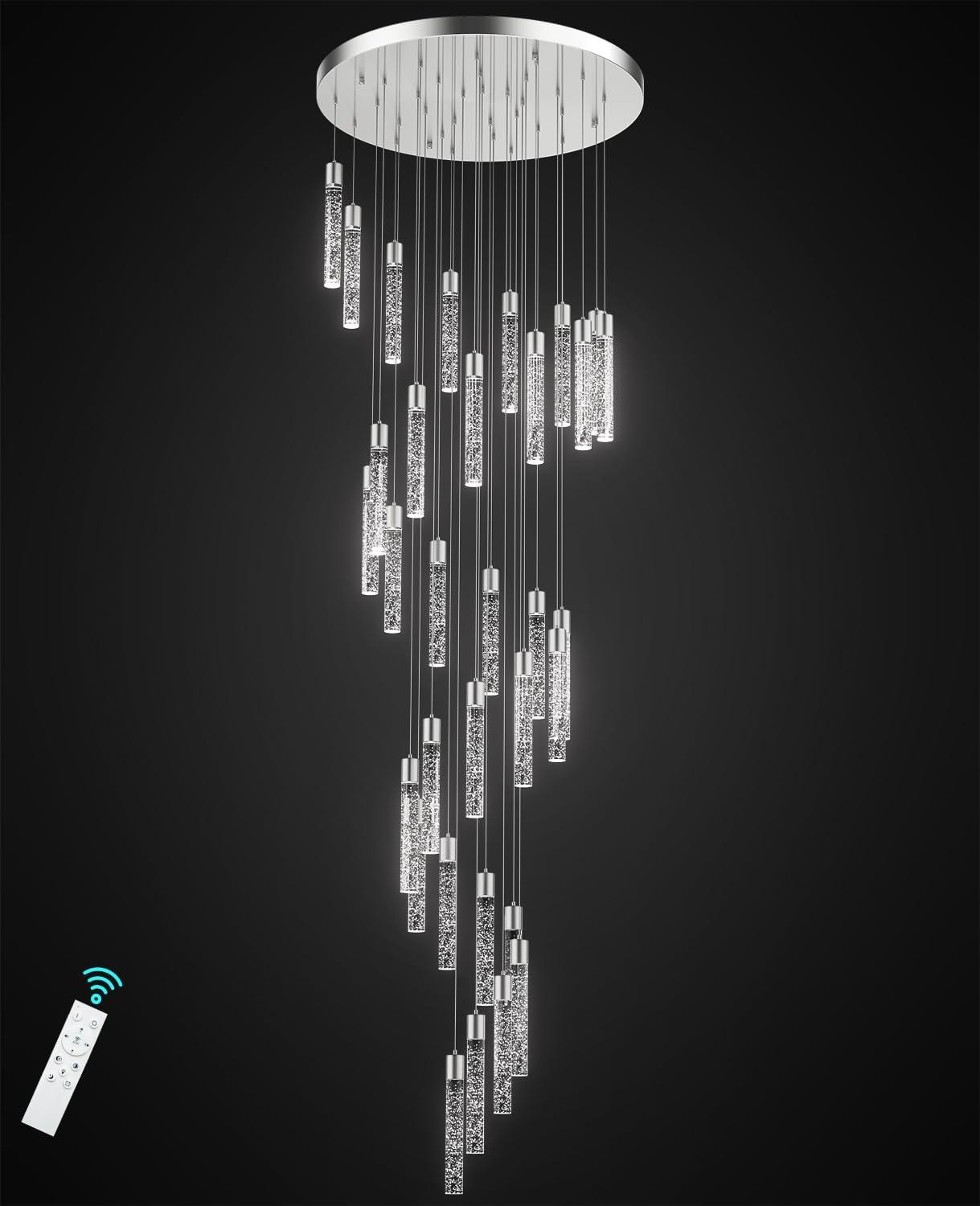 Pendant Lights Kitchen Island 36-Light, 6500K Modern Kitchen Island Lights Ceiling Lighting Fixtures with Crystal Bubble, Integrated LED Cold White Hanging Light Dining Room Light Brushed Nickel