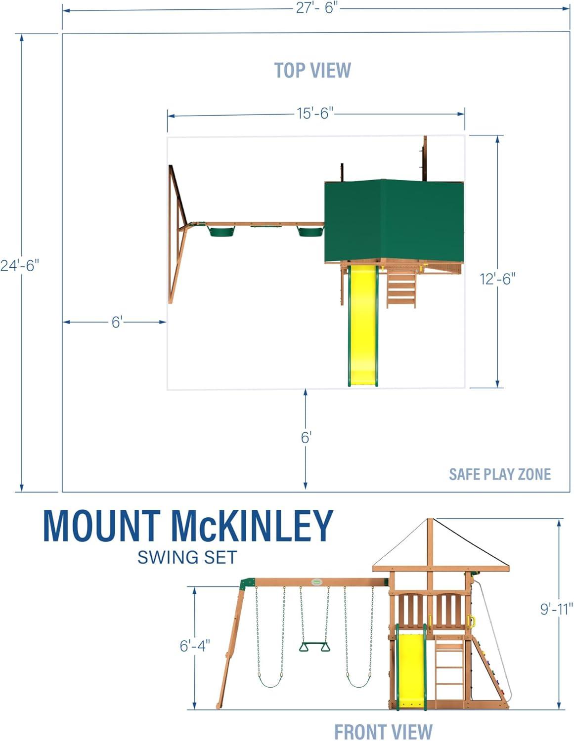 Backyard Discovery Backyard Discovery Mount Mckinley Cedar Wood Swing Set with Wave Slide, Play Deck, Double Rock Wall, and Rope Ladder