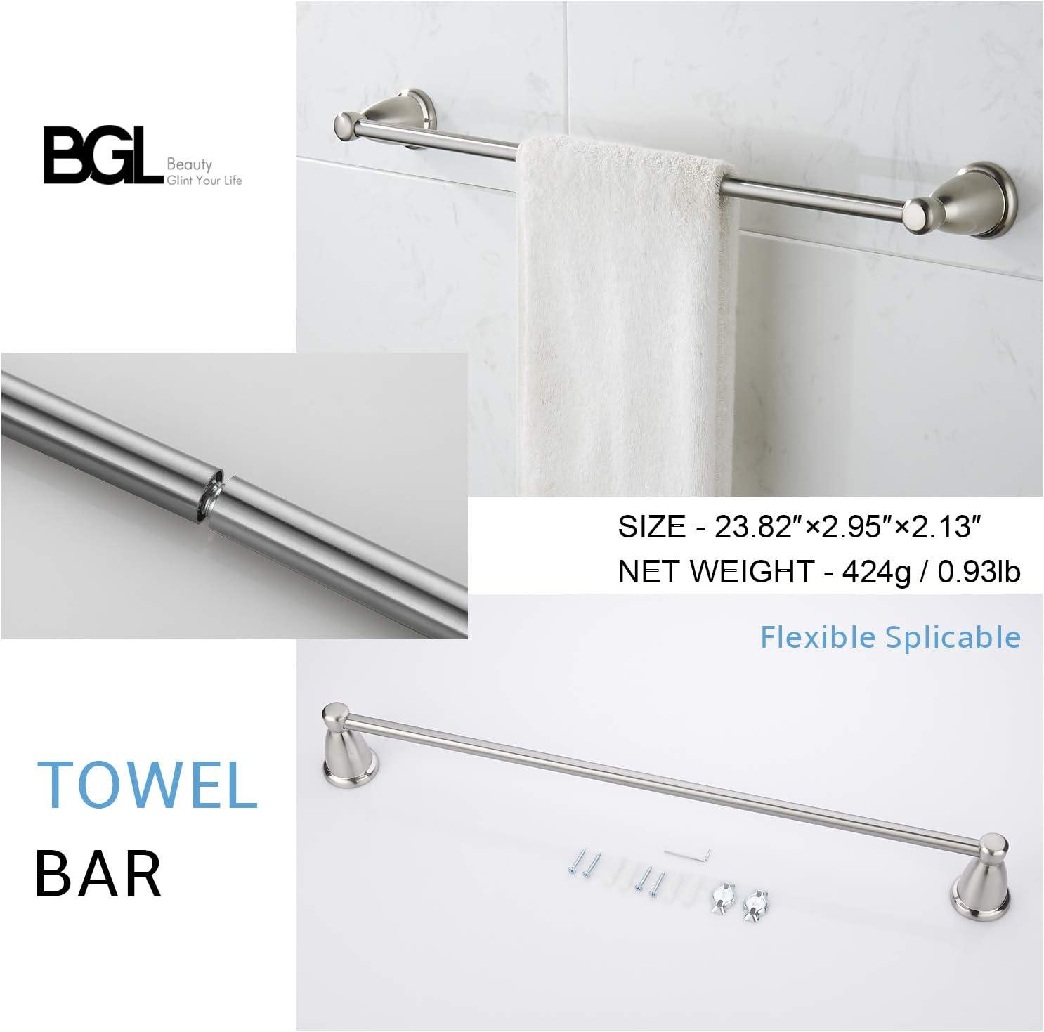 BGL Bathroom Hardware Set, Brushed Nickel Adjustable Expandable Towel Bar 4-Piece Bathroom Accessory Set Wall Mounted