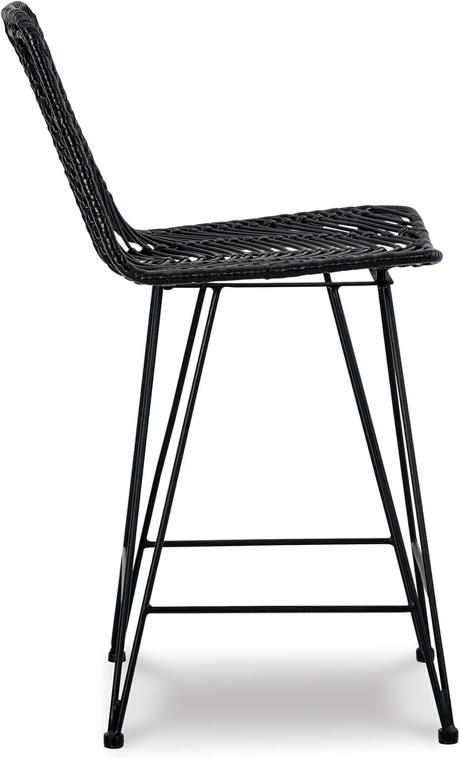 Black Metal Counter Height Bar Stool with Bucket Seat