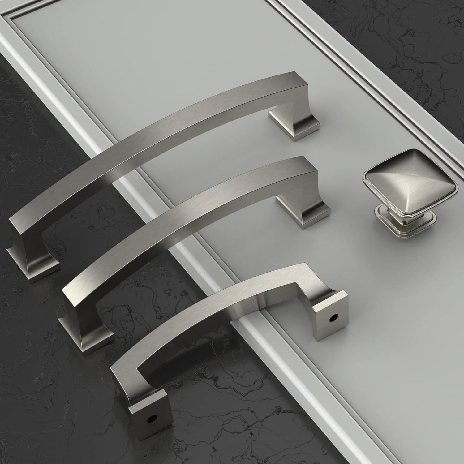 Amerdeco 10 Pack Brushed Satin Nickel Cabinet Pulls - 5 Inch(128MM) Hole Centers Kitchen Handles for Cabinets and Cupboards - ZH0060