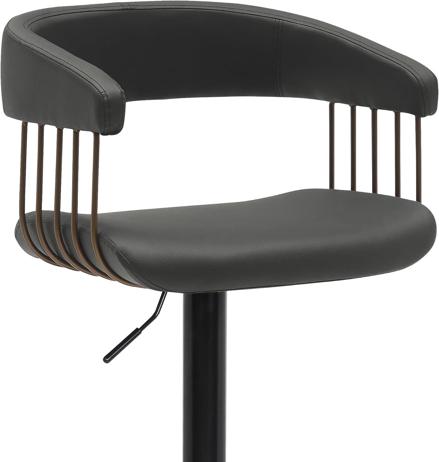 Calista Adjustable Bar Stool in Black Faux Leather with Golden Bronze and Black Metal